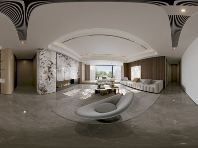 现代全景客厅餐厅