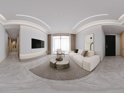 现代全景奶油风客厅