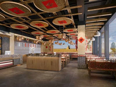 新中式饭店餐馆就餐区