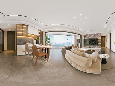 现代全景客厅餐厅