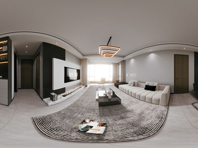 现代全景客厅餐厅