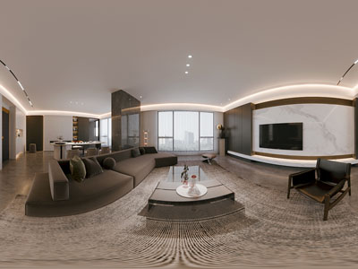 现代全景客厅餐厅