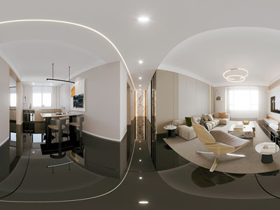 现代全景客厅餐厅