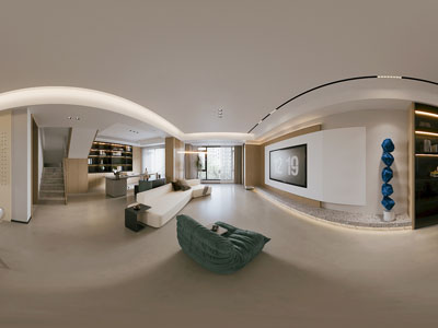 现代全景客厅餐厅