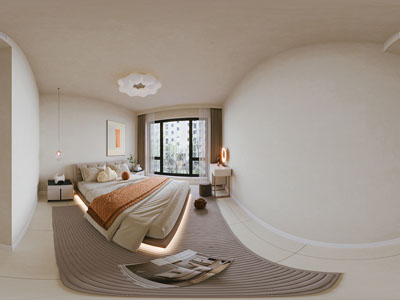 现代奶油风全景卧室