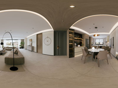 现代全景客厅餐厅