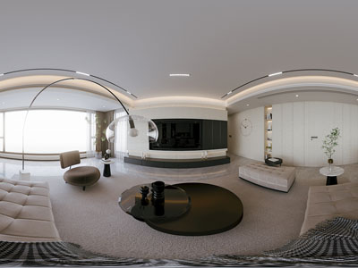 现代全景客厅餐厅