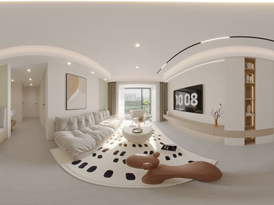 现代全景奶油风客厅餐厅