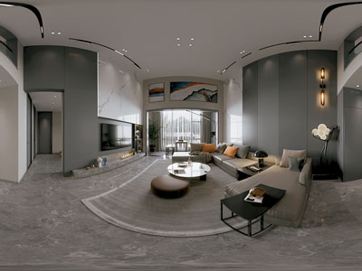 现代全景客厅餐厅