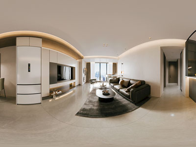 现代全景客厅餐厅