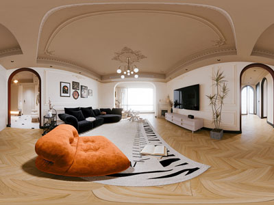 法式全景客厅餐厅