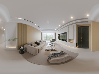 现代全景客厅餐厅