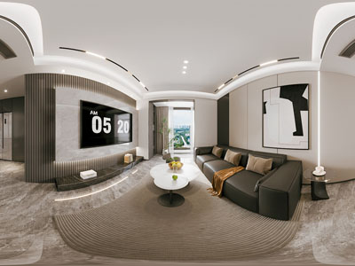 现代全景客厅餐厅