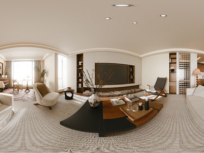 侘寂风奶油风全景客厅餐厅