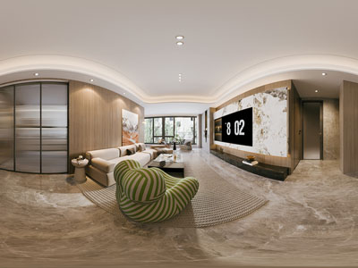 现代全景客厅餐厅