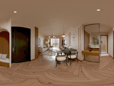 法式中古风全景客厅餐厅