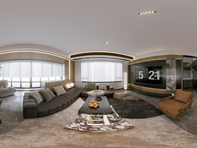 现代全景客厅餐厅