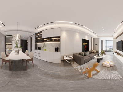 现代全景客厅餐厅