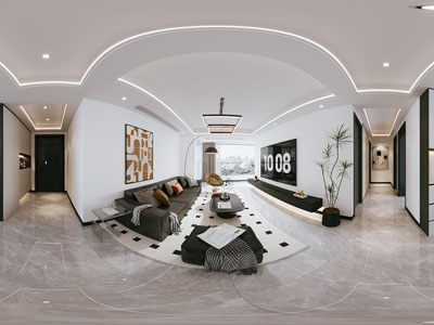 现代全景客厅餐厅