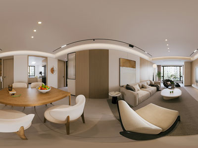 现代全景客厅餐厅