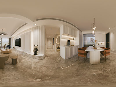 现代全景客厅餐厅