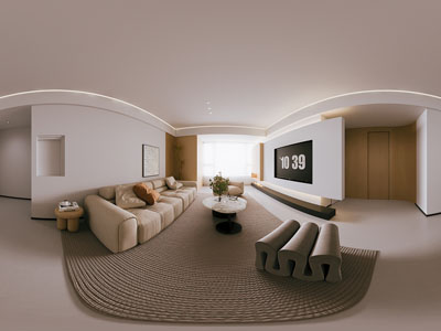 现代全景客厅餐厅