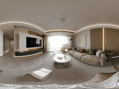 现代全景客厅餐厅