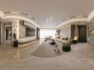 现代全景客厅餐厅