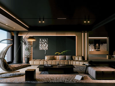 现代黑色客厅