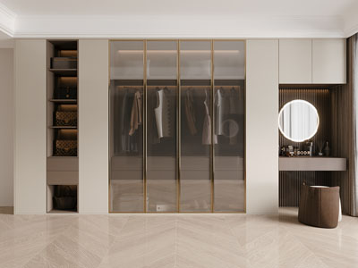 现代玻璃柜门的衣柜3d模型 现代玻璃柜门的衣柜