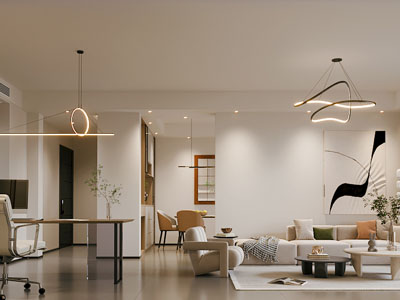 现代奶油风客厅餐厅