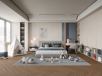 现代卧室 男孩房 儿童房