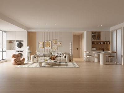 现代奶油风客厅餐厅