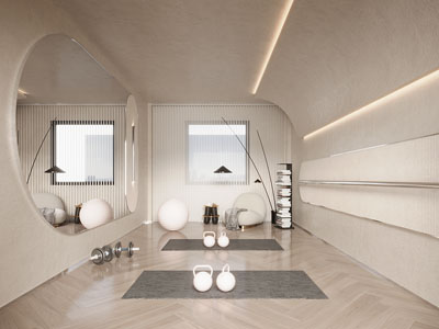 侘寂风奶油风居家健身房休闲室