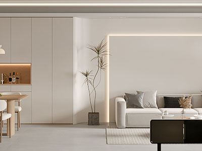 现代奶油风客厅餐厅