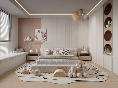 现代奶油风卧室 儿童房 女儿房 公主房