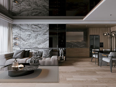 现代别墅客厅餐厅