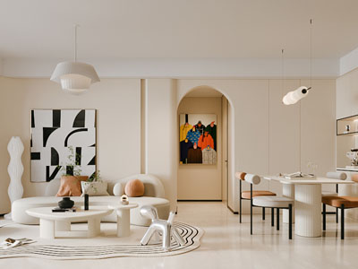 现代奶油风客厅餐厅