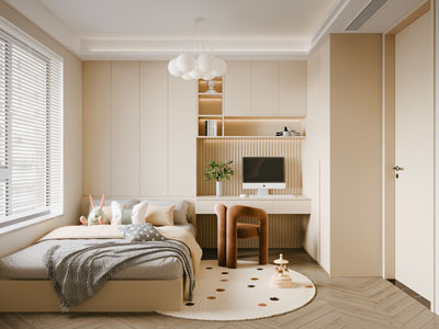 现代奶油风榻榻米卧室 儿童房