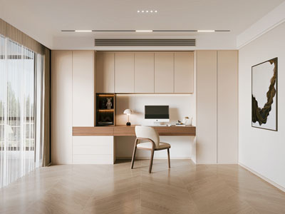 现代奶油风带收纳柜的书桌椅组合3d模型 现代奶油风带收纳柜的书桌椅组合