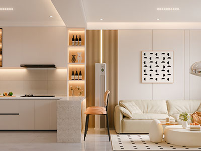 现代奶油风客厅餐厅