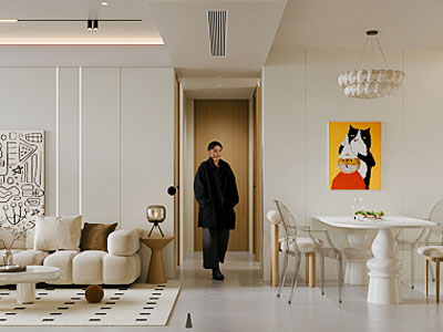 现代奶油风客厅餐厅