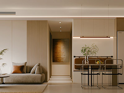 现代奶油风客厅餐厅