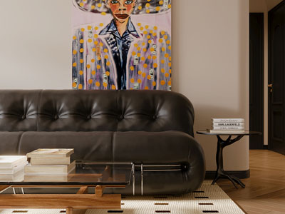 现代客厅多人沙发 边几