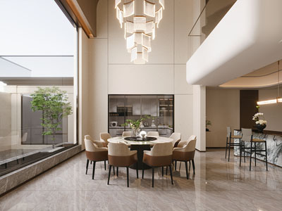 现代奶油风别墅客厅