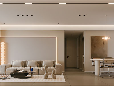 现代奶油风客厅餐厅