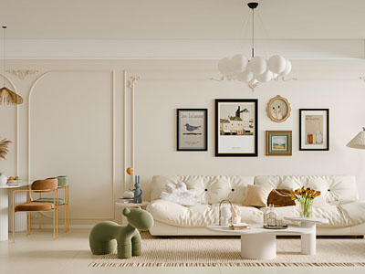 现代奶油风客厅餐厅