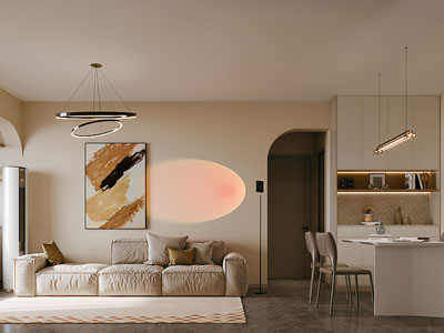 现代奶油风客厅餐厅