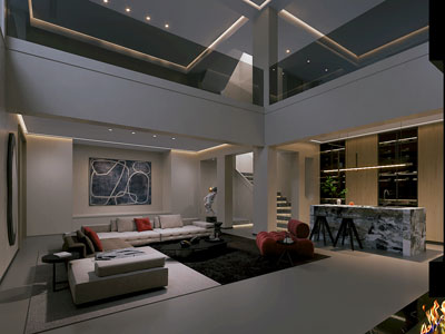 现代别墅客厅餐厅