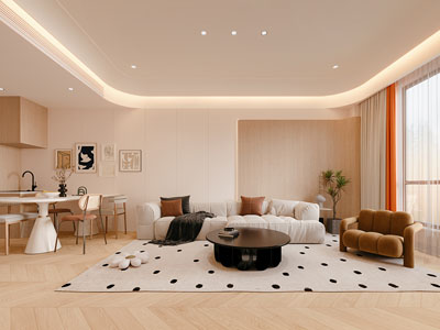 现代奶油风客厅餐厅